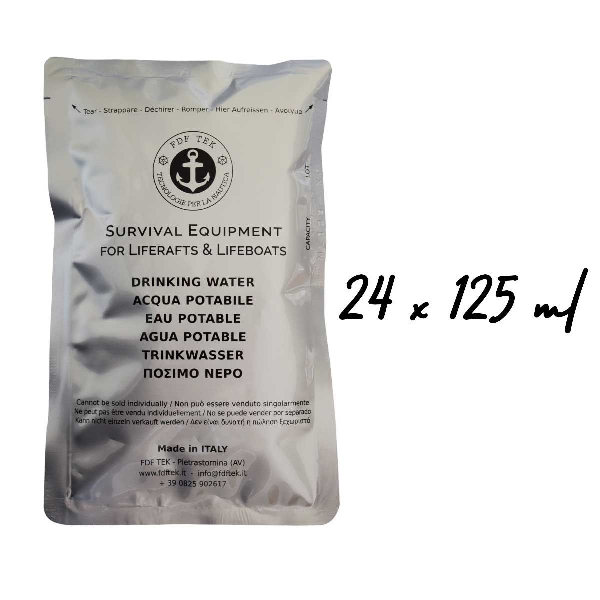 Agua potable en bolsa - 5 años - 24 x 125 ml (3 L)